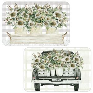 Farmhouse Truck Sunflowers Placemats Reversible Plastic Flexible 2-Pc Gift NEW